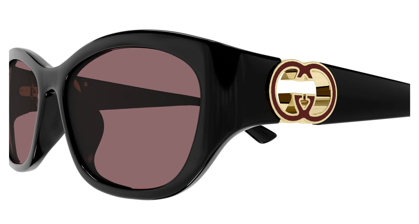 Gucci GG1826SK 007 Oval Sunglasses 57mm Black / Red Solid Lens