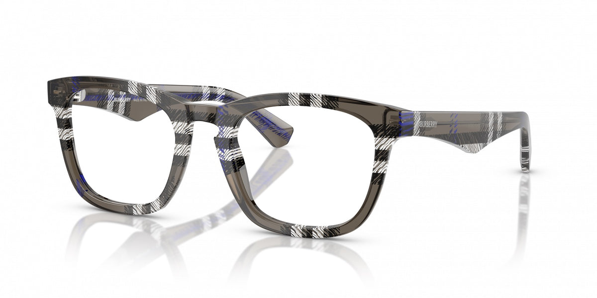 Burberry BE2417 4147 Square Eyeglasses 51mm Check Lichen / Clear Demo Lens