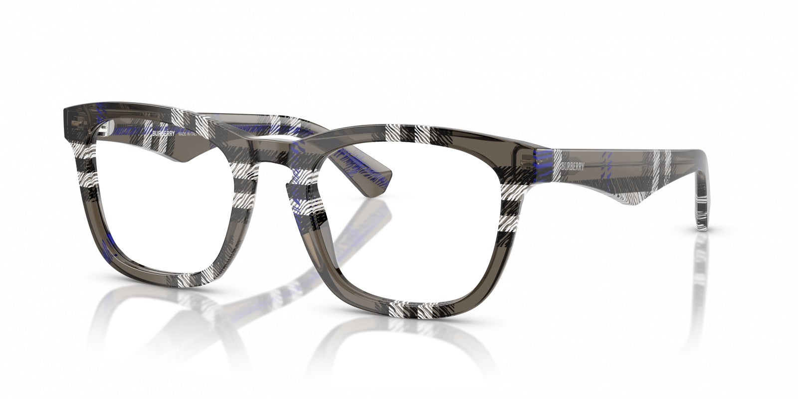 Burberry BE2417 4147 Square Eyeglasses 51mm Check Lichen / Clear Demo Lens