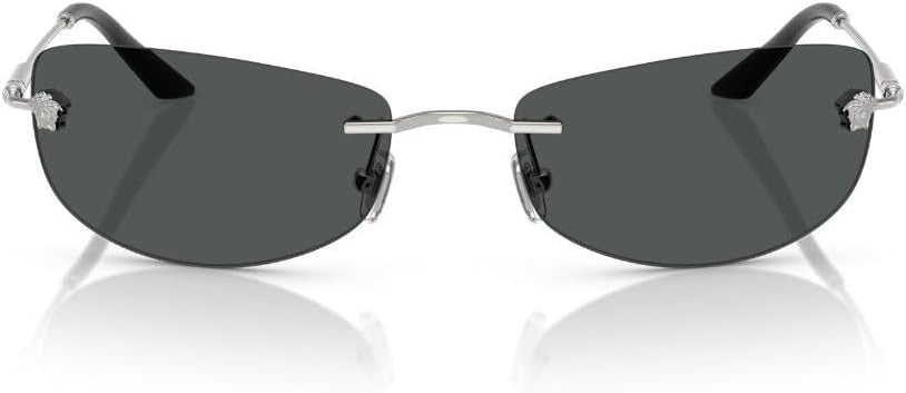 Versace VE2279 100087 Rectangle Sunglasses 60mm Silver / Dark Grey Lens
