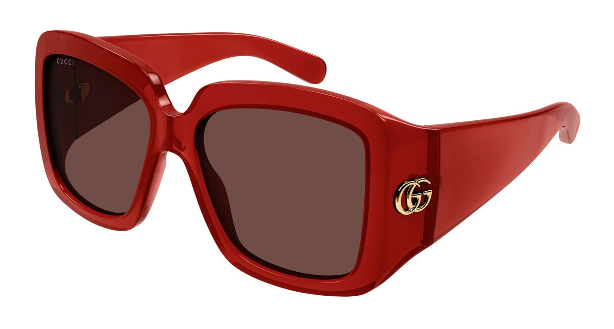 Gucci GG1402S 003 Sunglasses Square 55mm Red / Brown Lens