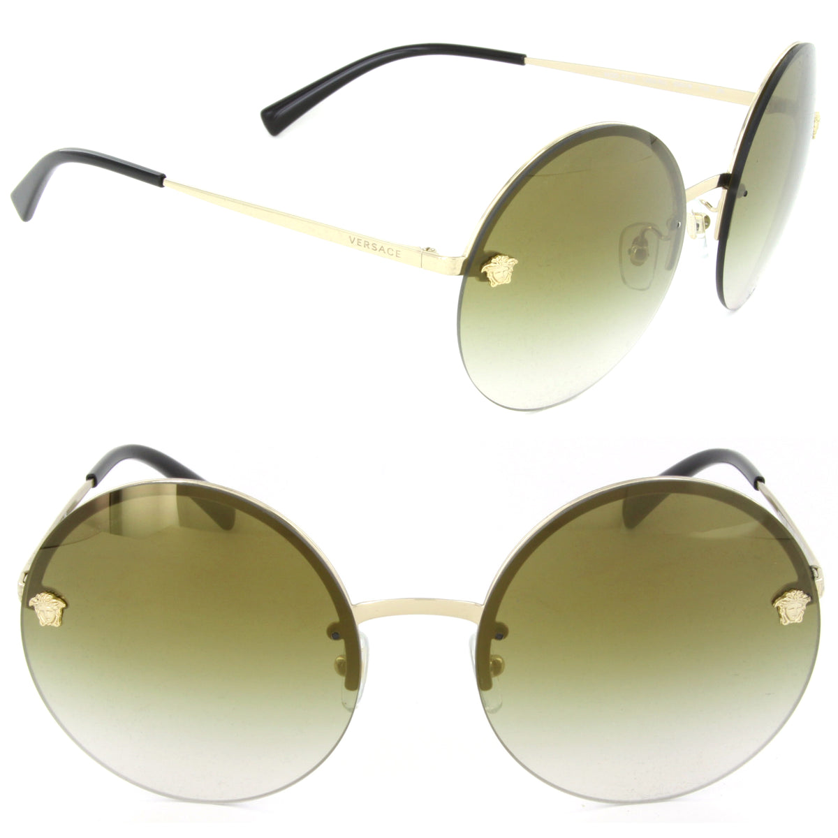 Versace VE2176 12526U Round Sunglasses Pale Gold/Brown Grad Mirror Gold Lens