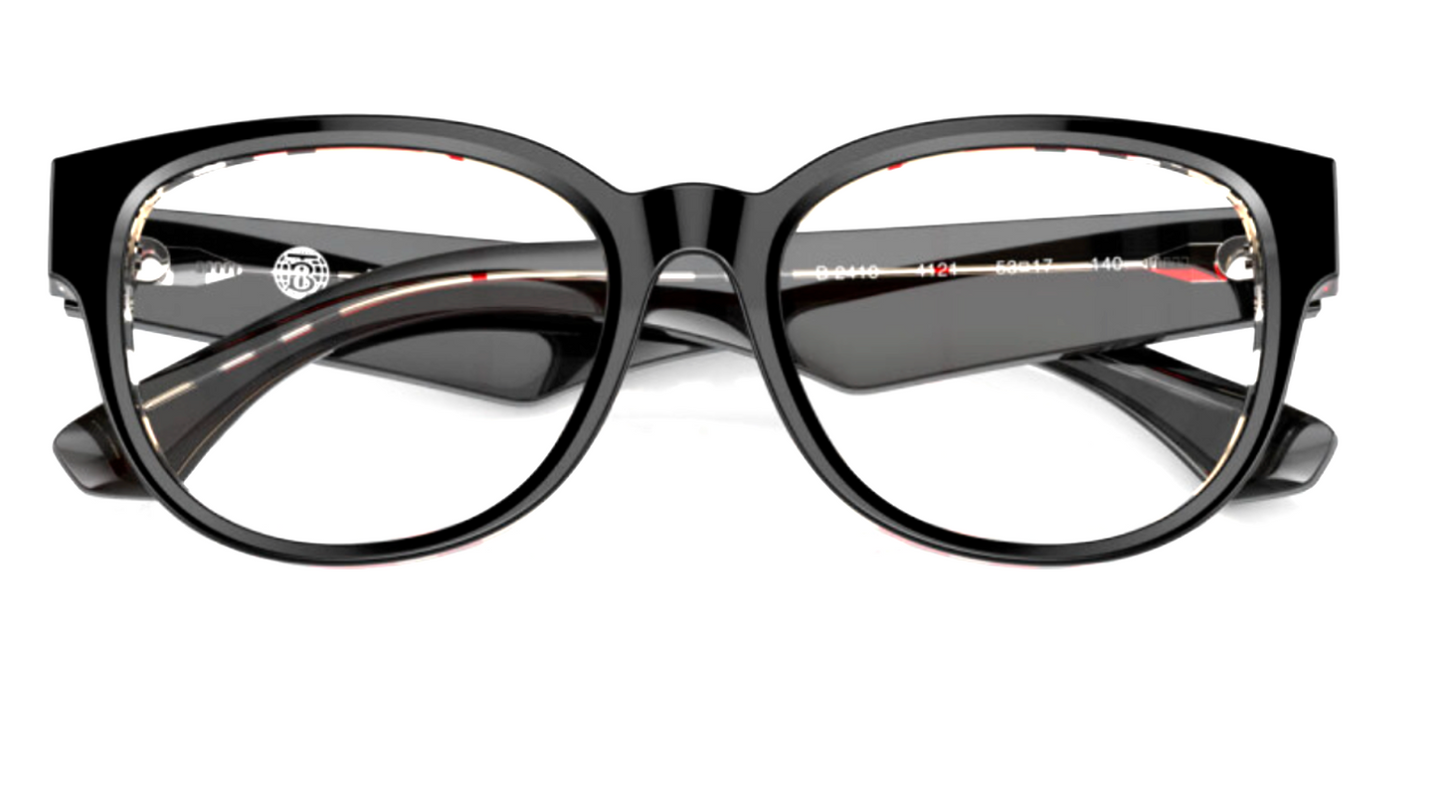 Burberry BE2410 4121 Eyeglasses 53mm Black on Vintage Check / Clear Demo Lens