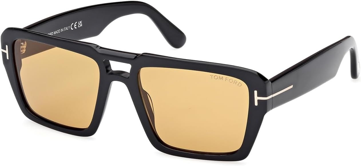 Tom Ford Redford FT1153 01E Pilot Sunglasses 56mm Shiny Black / Brown Lens