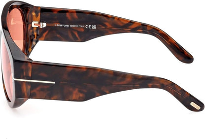 Tom Ford Bronson Sunglasses FT1044S 52S 60mm Shiny Havana / Red Lens