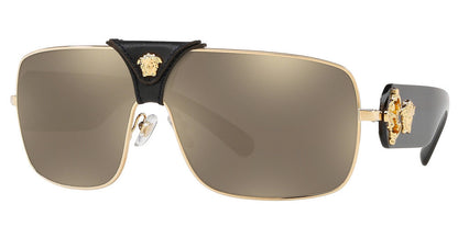 Versace Squared Baroque Sunglasses VE2207Q 1002/5 Gold-Black / Lt Brown Mirror Gold