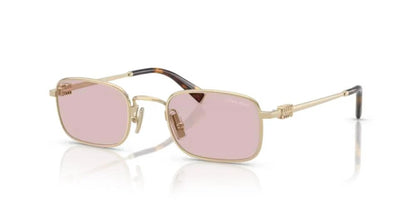 Miu Miu MU A53S ZVN4I0 Rectangle Sunglasses 49mm Pale Gold / Pink Lens