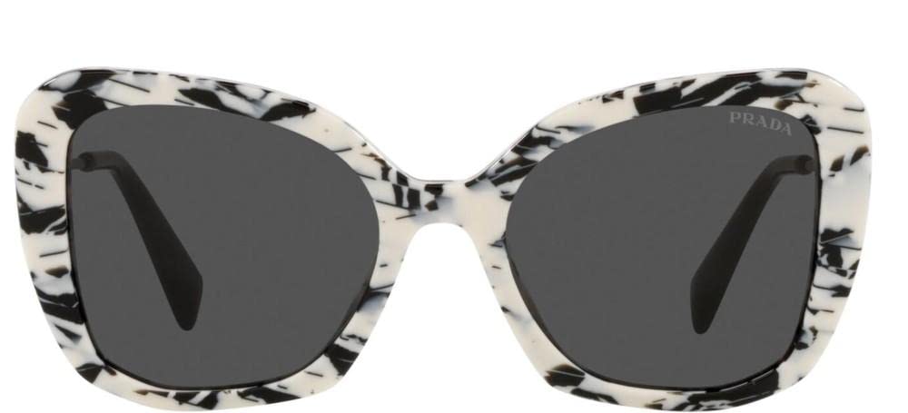 Prada Sunglasses PR03YS 02Y5S0 53mm White Black Marble Talc Abstract / Grey Lens