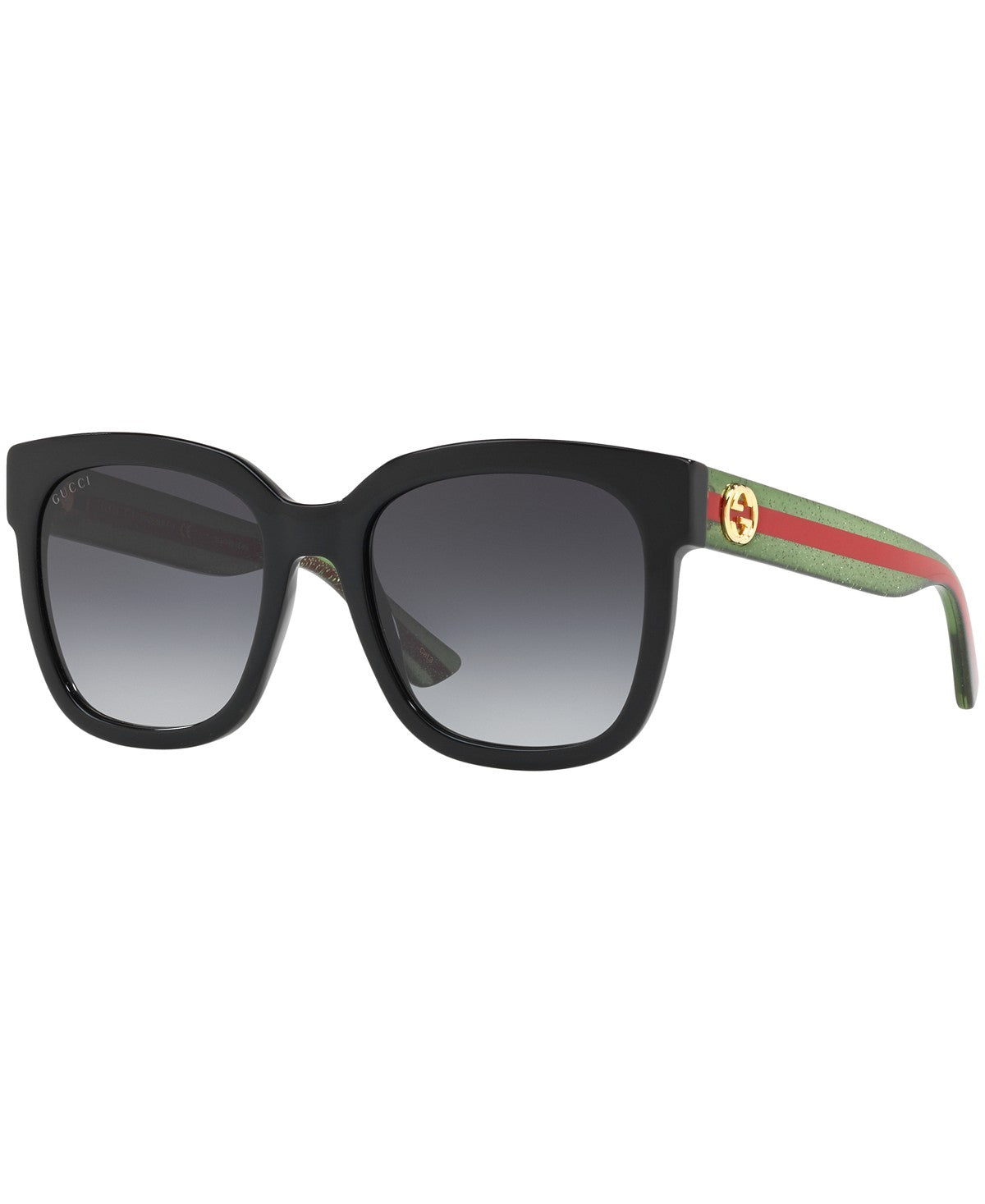 Gucci GG0034/S 002 Sunglasses 54mm Black-Green-Red / Grey Gradient Lens