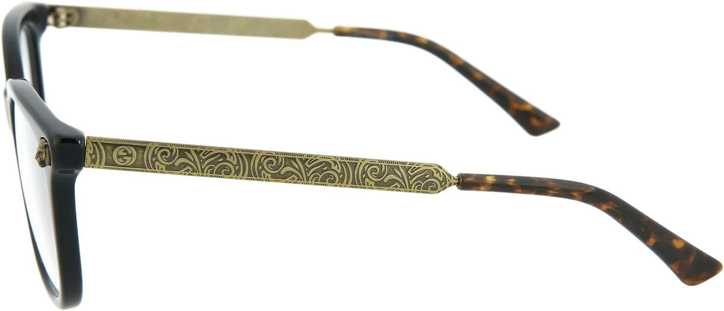 Gucci GG0218O 001 Square Eyeglasses 51mm Black Gold / Clear Demo Lens