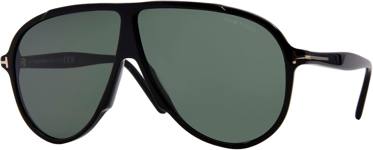 Tom Ford FT1211 01N Vladimir Sunglasses 65mm Black / Green Solid Lens