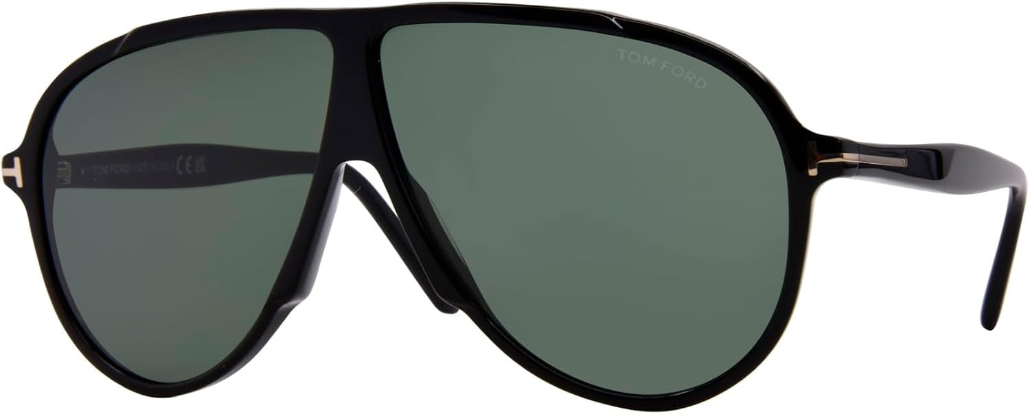 Tom Ford FT1211 01N Vladimir Sunglasses 65mm Black / Green Solid Lens