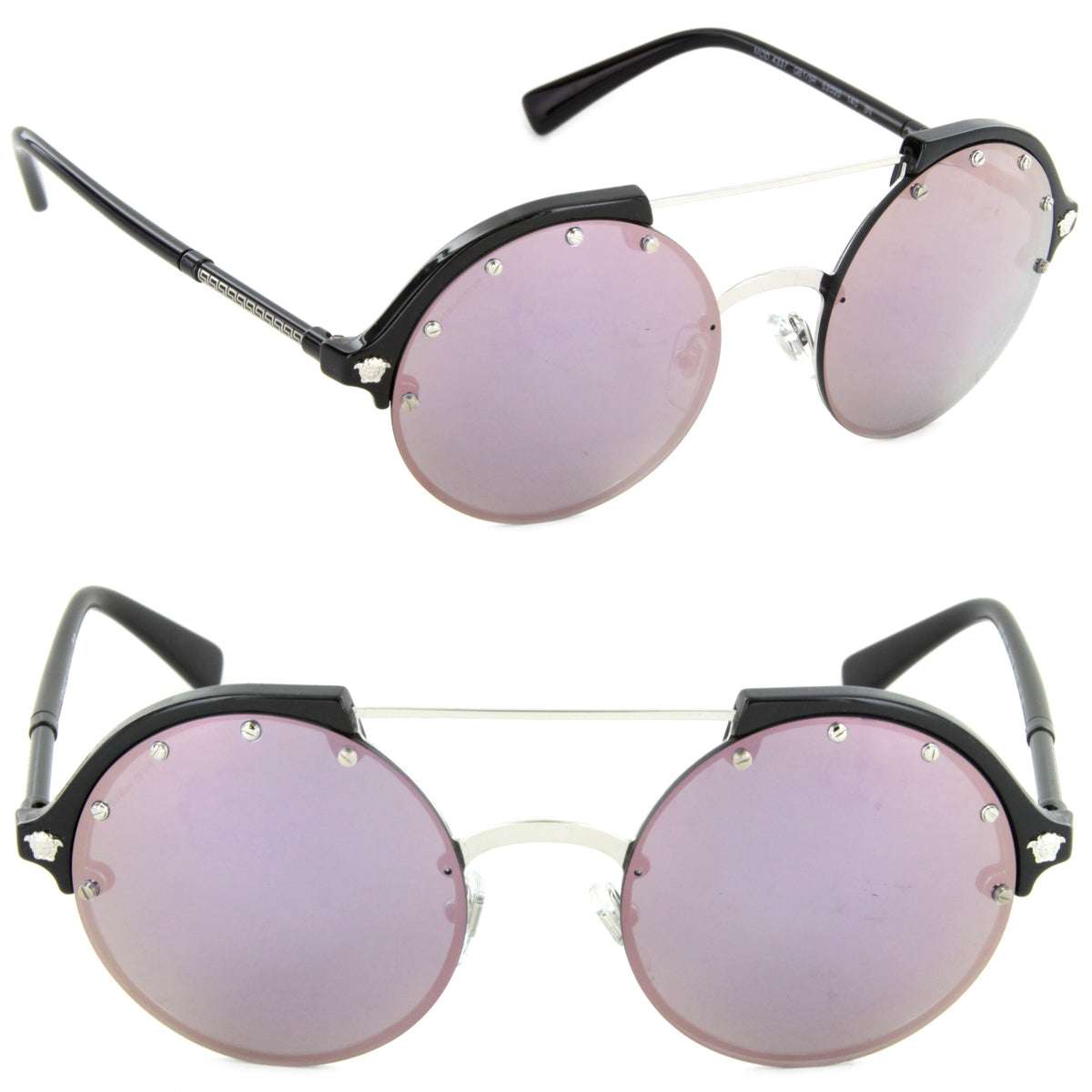 Versace VE4337-GB1/5R-53 Round Sunglasses Silver/Black/Dark Grey Mirror Pink Lens
