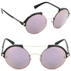 Versace VE4337-GB1/5R-53 Round Sunglasses Silver/Black/Dark Grey Mirror Pink Lens