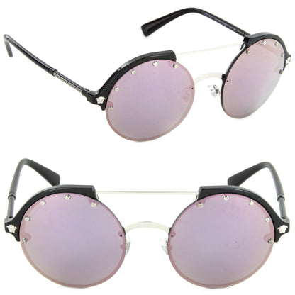 Versace VE4337-GB1/5R-53 Round Sunglasses Silver/Black/Dark Grey Mirror Pink Lens
