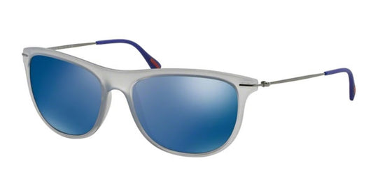 Prada Sport Sunglasses PS01PS ROT2E0 56mm Grey Transparent / Blue Mirror Lens