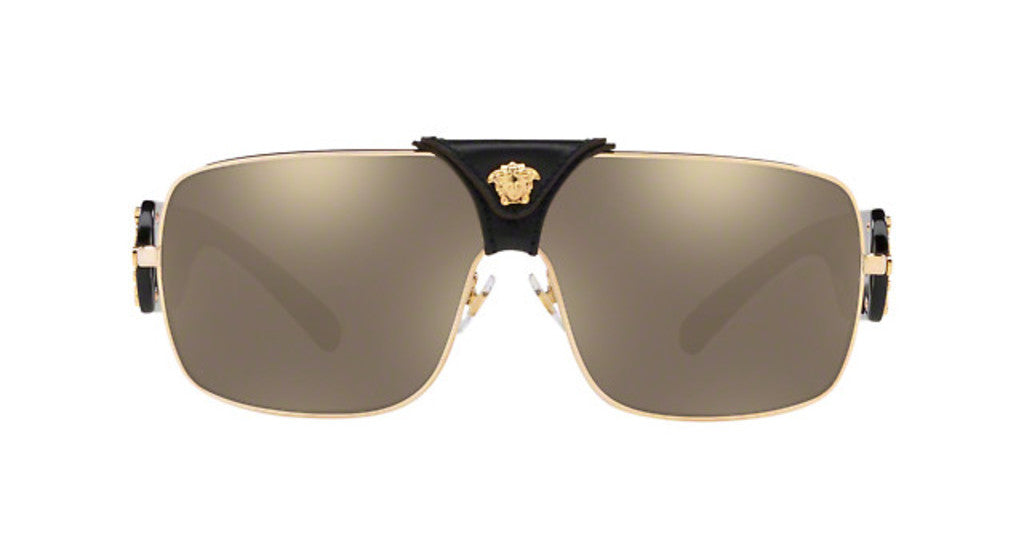 Versace Squared Baroque Sunglasses VE2207Q 1002/5 Gold-Black / Lt Brown Mirror Gold