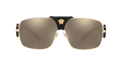 Versace Squared Baroque Sunglasses VE2207Q 1002/5 Gold-Black / Lt Brown Mirror Gold