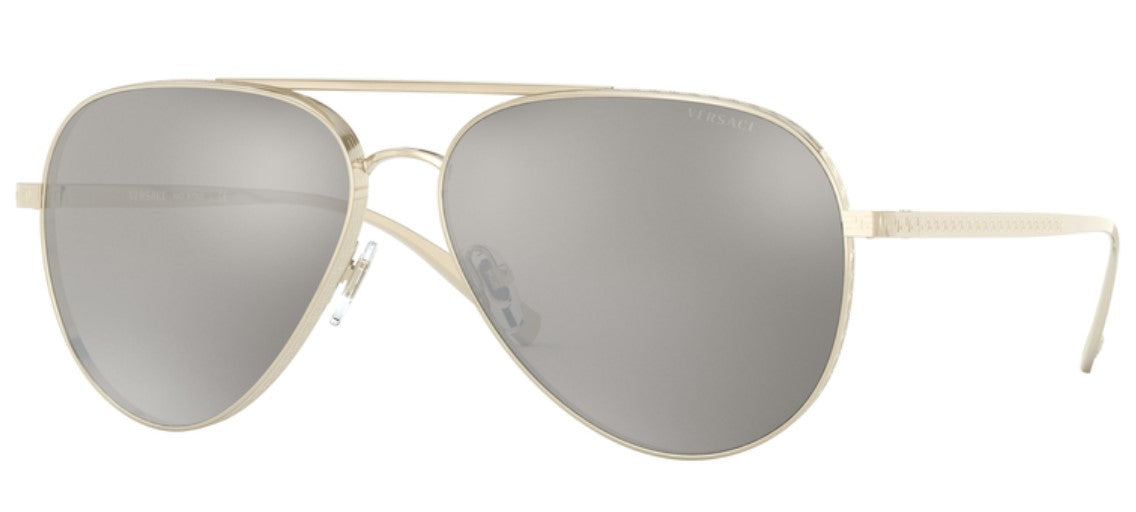 Versace Pilot Sunglasses VE2217 12526G 59mm Pale Gold/Light Grey Mirror Silver