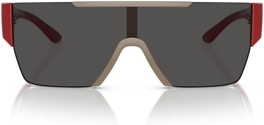 Burberry BE4291 404787 Shield Sunglasses Beige Red / Dark Grey Solid Lens