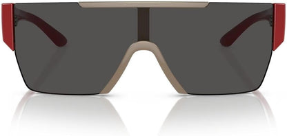Burberry BE4291 404787 Shield Sunglasses Beige Red / Dark Grey Solid Lens