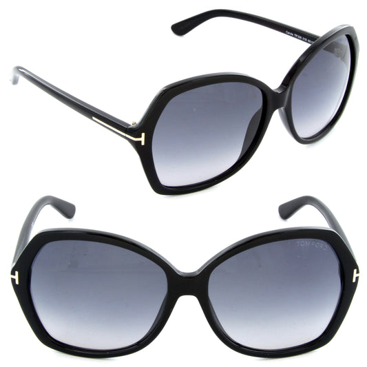 Tom Ford Carola TF 328 01B Sunglasses Shiny Black / Grey Gradient Lens FT0328
