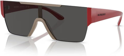 Burberry BE4291 404787 Shield Sunglasses Beige Red / Dark Grey Solid Lens