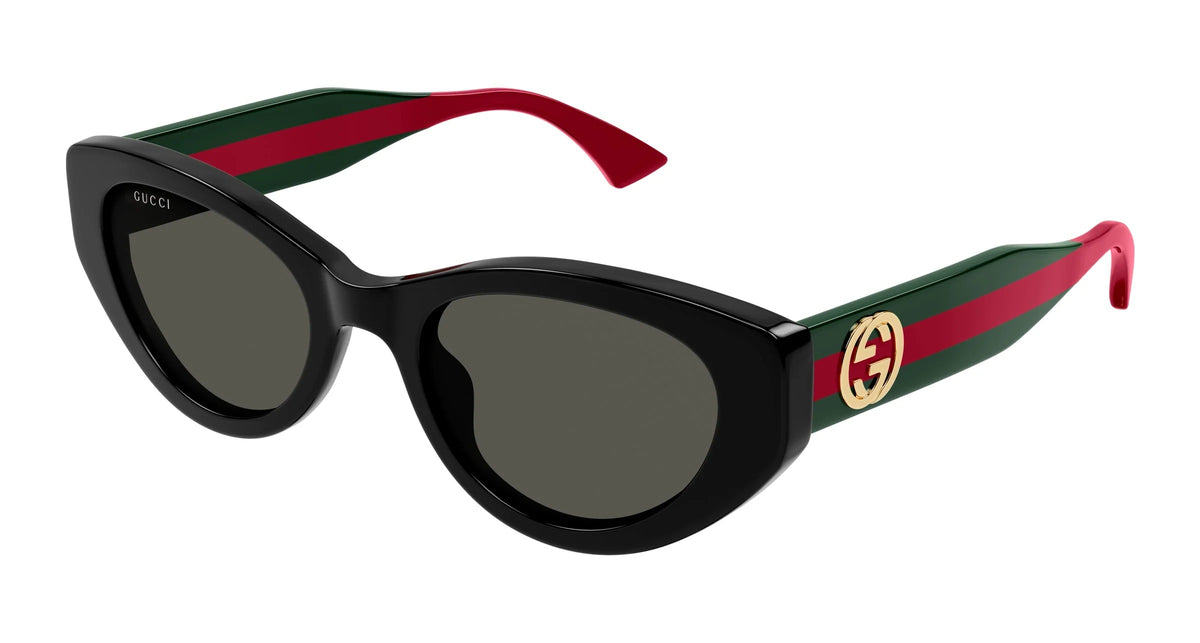 Gucci Sunglasses GG1862S 001 52mm Shiny Black Green Red / Grey Lens