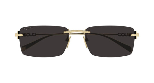 Gucci GG1941S 001 Rectangle Sunglasses 56mm Gold / Dark Grey Lens