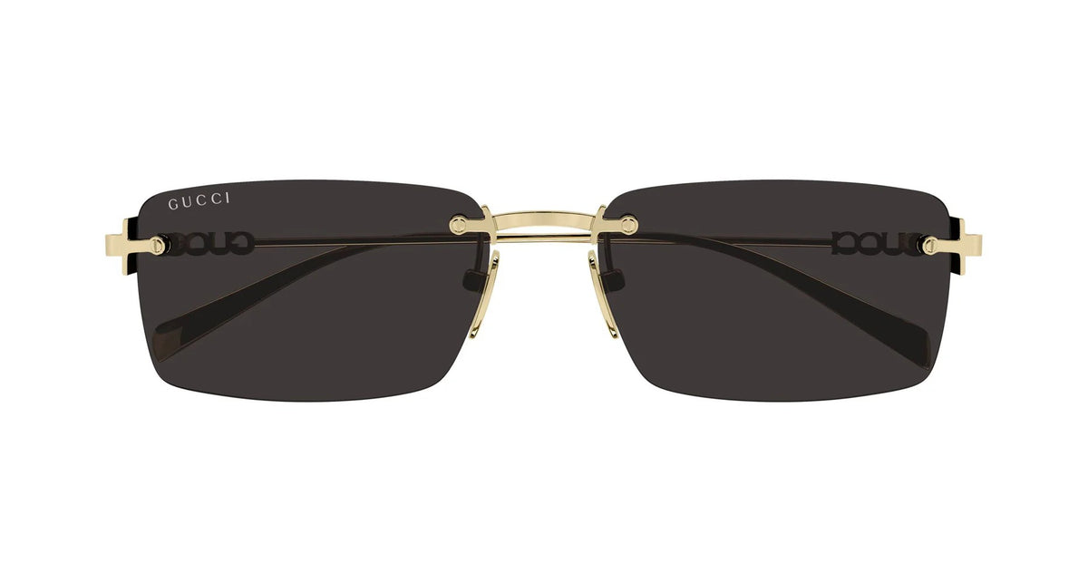 Gucci GG1941S 001 Rectangle Sunglasses 56mm Gold / Dark Grey Lens