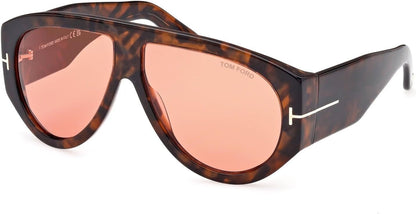 Tom Ford Bronson Sunglasses FT1044S 52S 60mm Shiny Havana / Red Lens