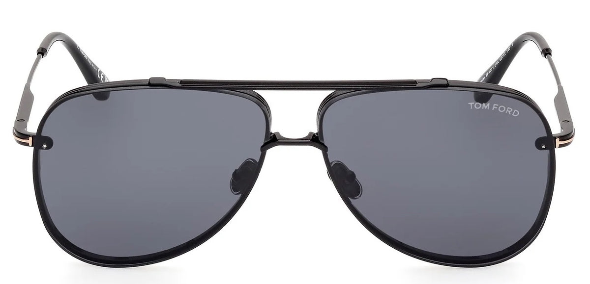 Tom Ford Leon FT1071S 01A Sunglasses 62mm Shiny Black / Smoke Lens