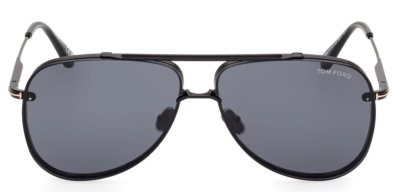 Tom Ford Leon FT1071S 01A Sunglasses 62mm Shiny Black / Smoke Lens