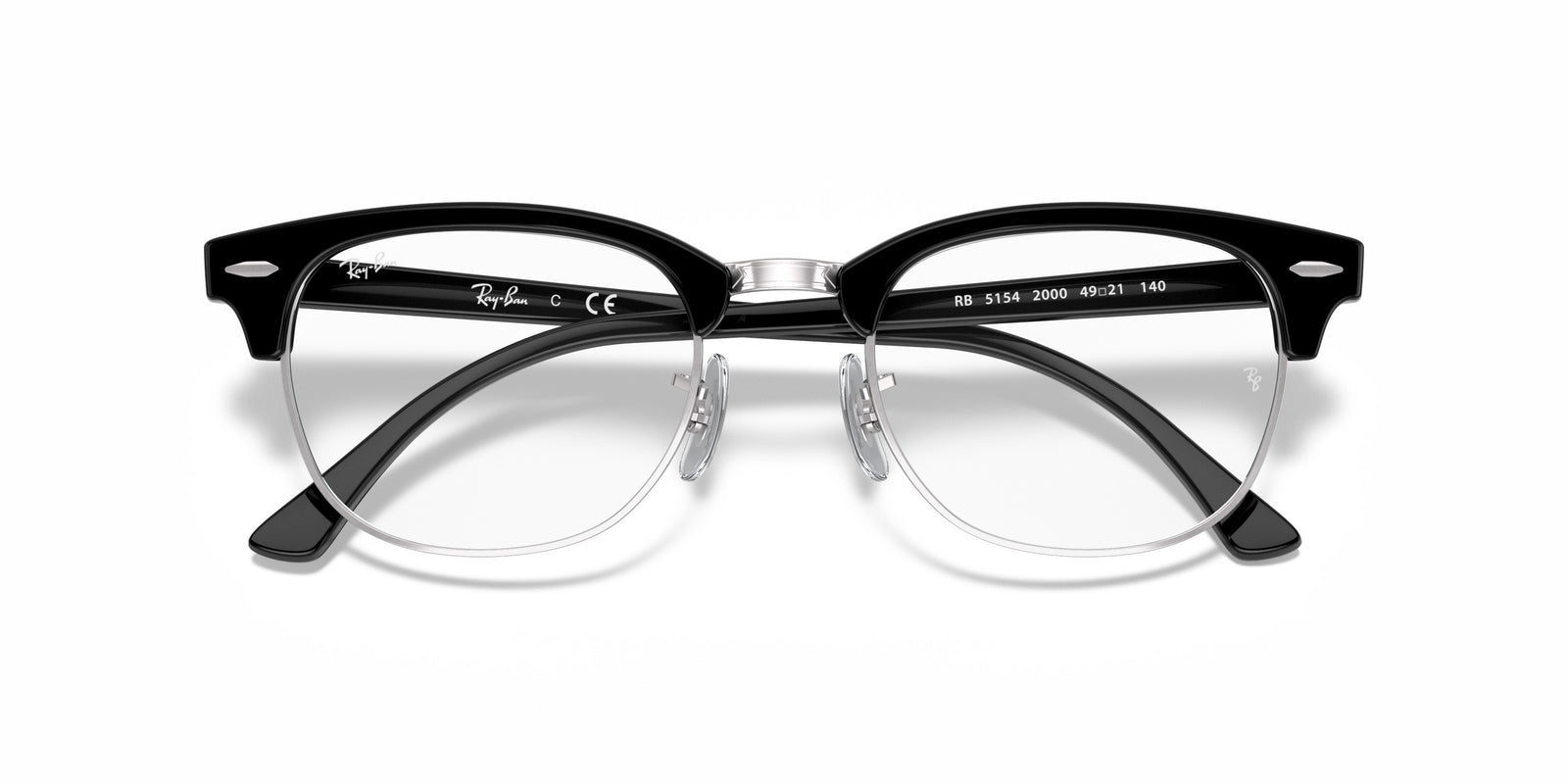 Ray-Ban RX 5154 2000 Clubmaster Eyeglasses 49mm Black/ Clear Demo Lens