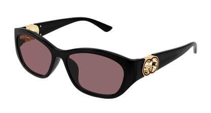 Gucci GG1826SK 007 Oval Sunglasses 57mm Black / Red Solid Lens