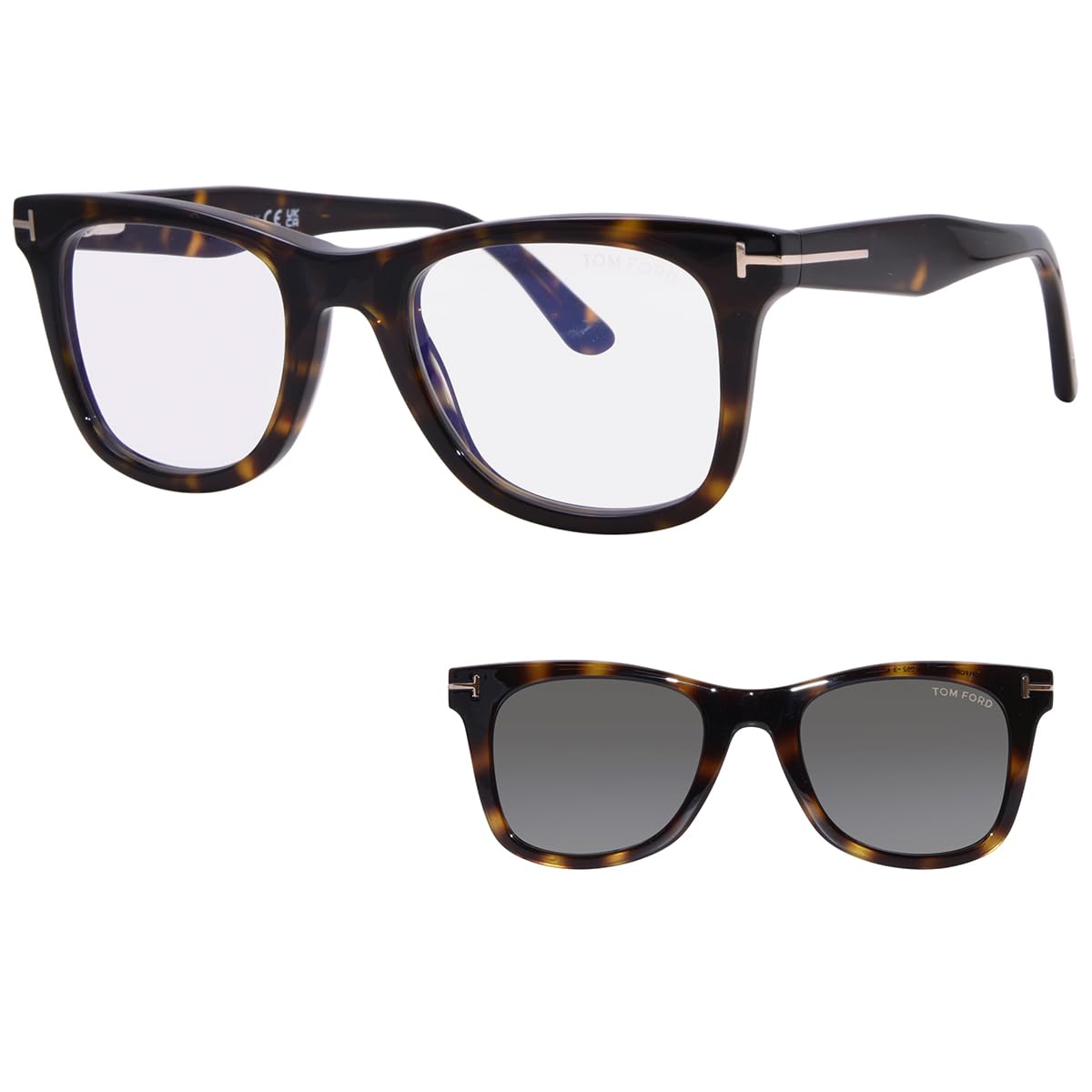 Tom Ford Eyeglasses W/Clip On FT5970-B 052 50mm Havana / Blue Light &amp; Green Lens