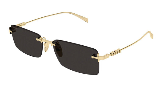 Gucci GG1941S 001 Rectangle Sunglasses 56mm Gold / Dark Grey Lens