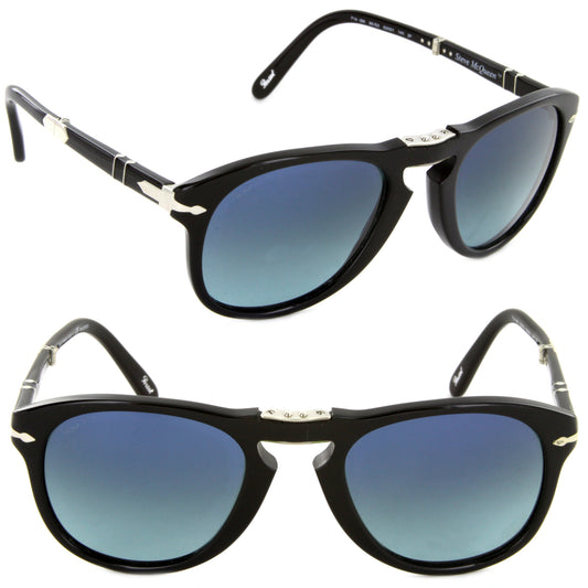 Persol Steve McQueen Sunglasses PO 714SM 95/S3 52mm Black / Blue Polarized Lens