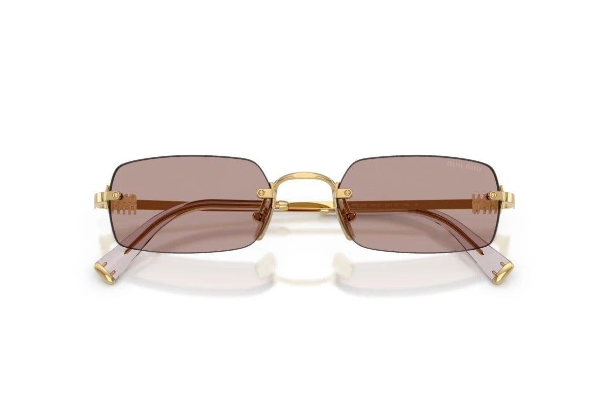 Miu Miu MU B50S 5AK20I Rectangle Sunglasses 52mm Gold / Light Purple Brown Lens