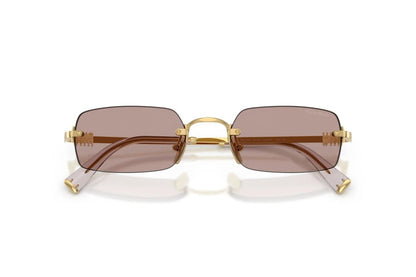 Miu Miu MU B50S 5AK20I Rectangle Sunglasses 52mm Gold / Light Purple Brown Lens
