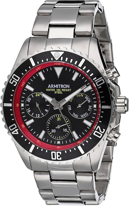 Armitron Atlas 20/5351BRSV Men's Multifunction Watch Black Dial Steel Bracelet