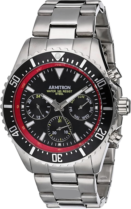 Armitron Atlas 20/5351BRSV Men's Multifunction Watch Black Dial Steel Bracelet