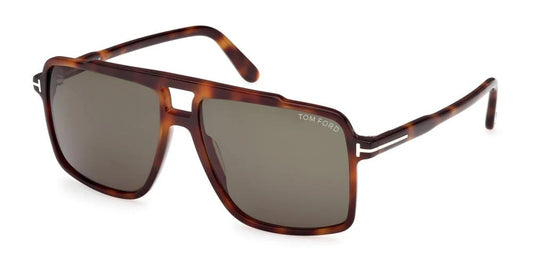 Tom Ford Kemp FT1177 53N Sunglasses 59mm Havana / Green Solid Lens