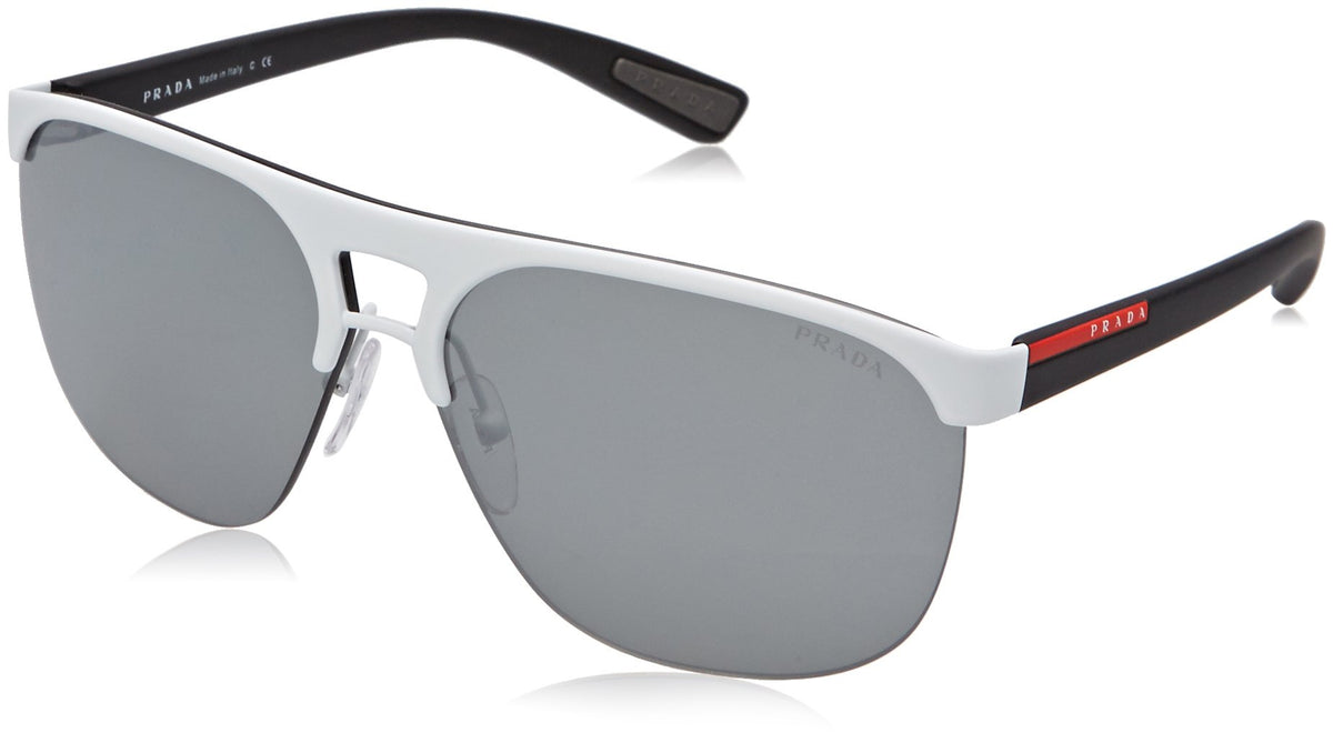 Prada Sport Sunglasses PS53QS TWK7W1 34mm Matte Black White / Silver Mirror Lens