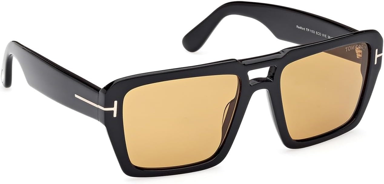 Tom Ford Redford FT1153 01E Pilot Sunglasses 56mm Shiny Black / Brown Lens