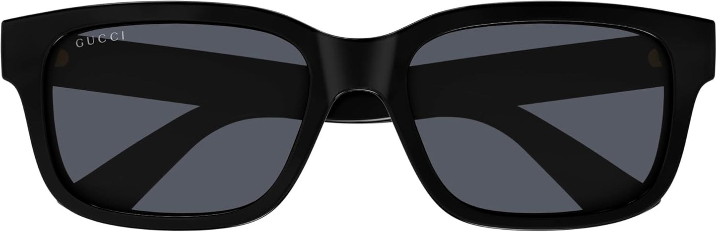 Gucci GG1583S 001 Rectangle Sunglasses 56mm Black / Dark Grey Solid Lens