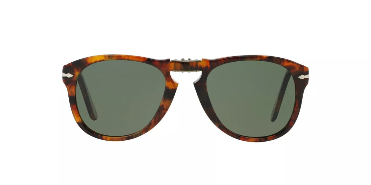 Persol Folding Sunglasses PO714 108/58 52mm Havana / Polarized Green Lens