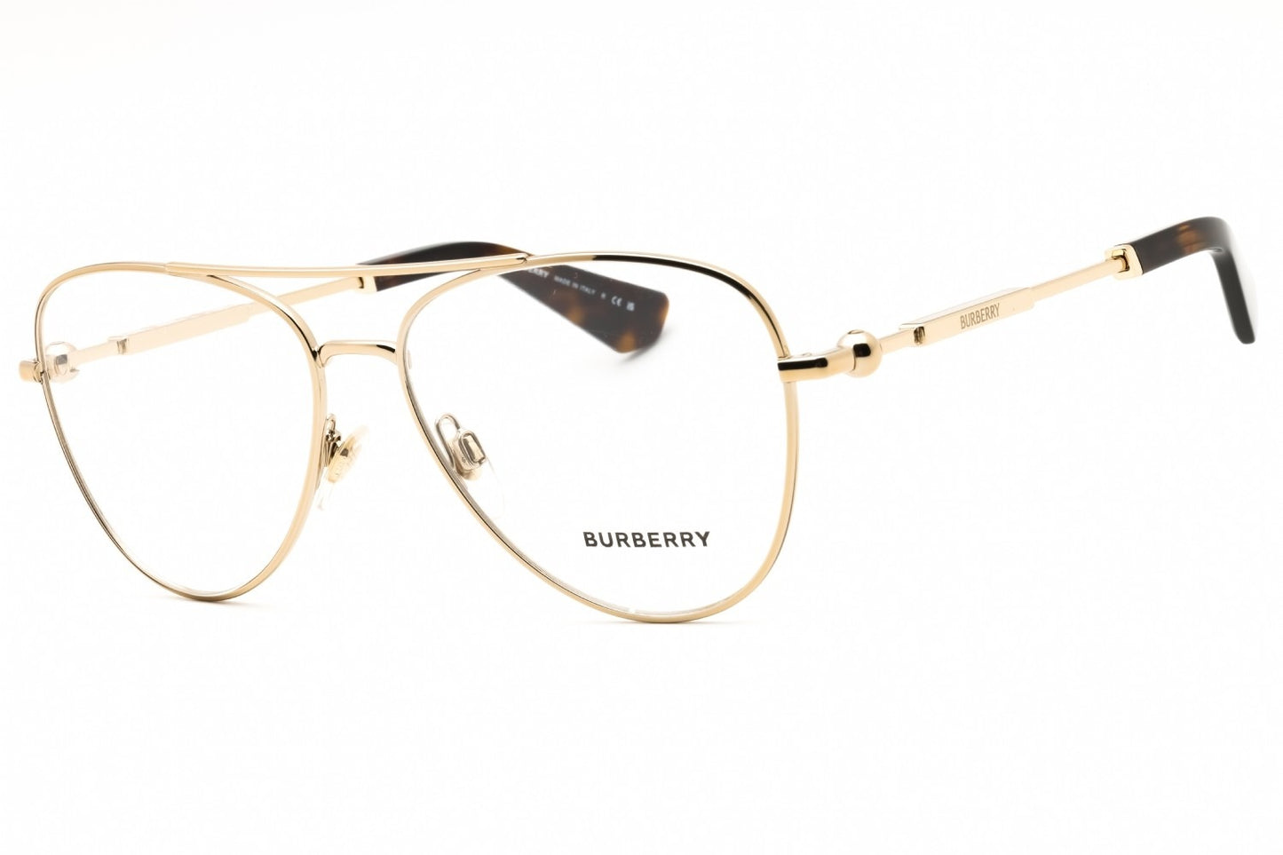 Burberry BE1386 1109 Pilot Eyeglasses 55mm Light Gold / Clear Demo Lens