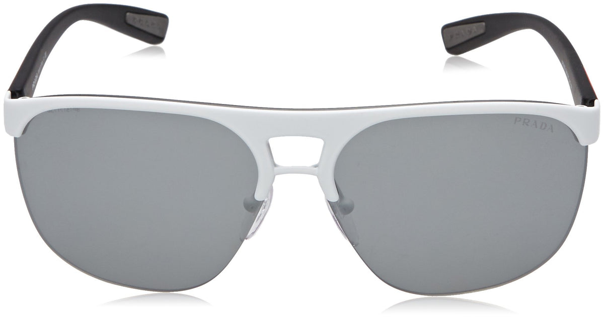 Prada Sport Sunglasses PS53QS TWK7W1 34mm Matte Black White / Silver Mirror Lens