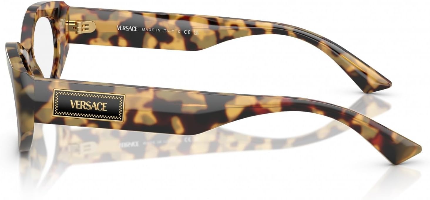 Versace VE3369 5498 Oval Eyeglasses 53mm Brown Yellow Havana / Demo Lens